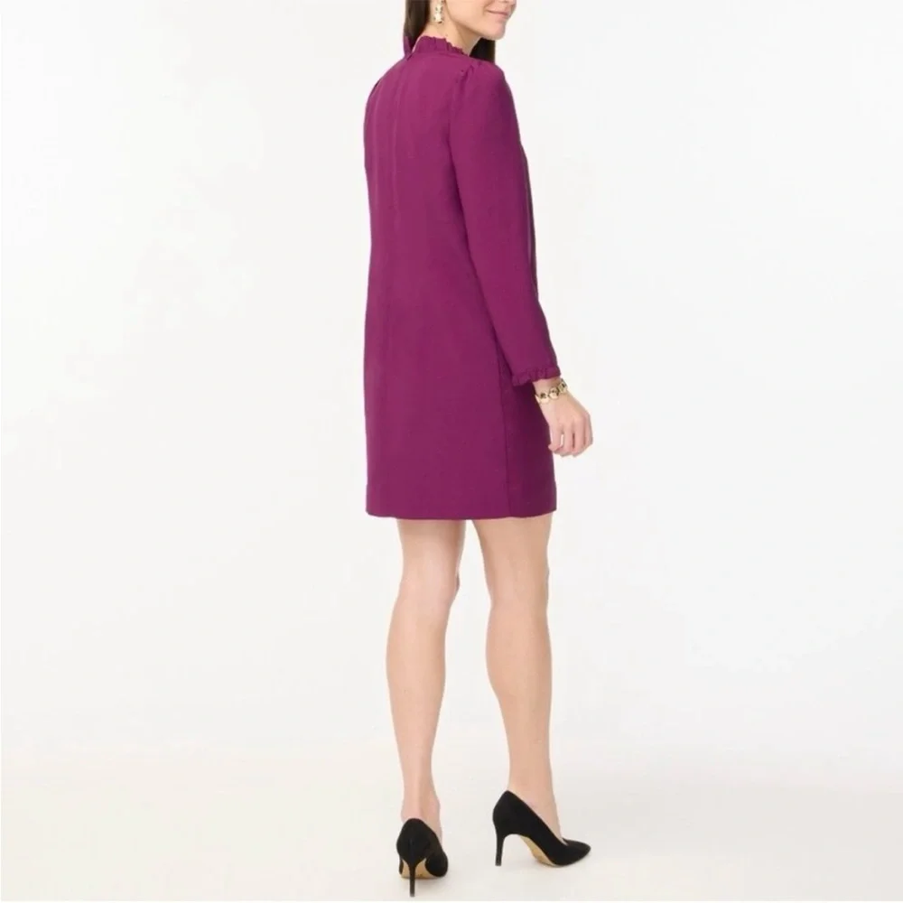J. Crew Long Sleeve Burgundy Purple Ruffle Neck Shift Dress 4